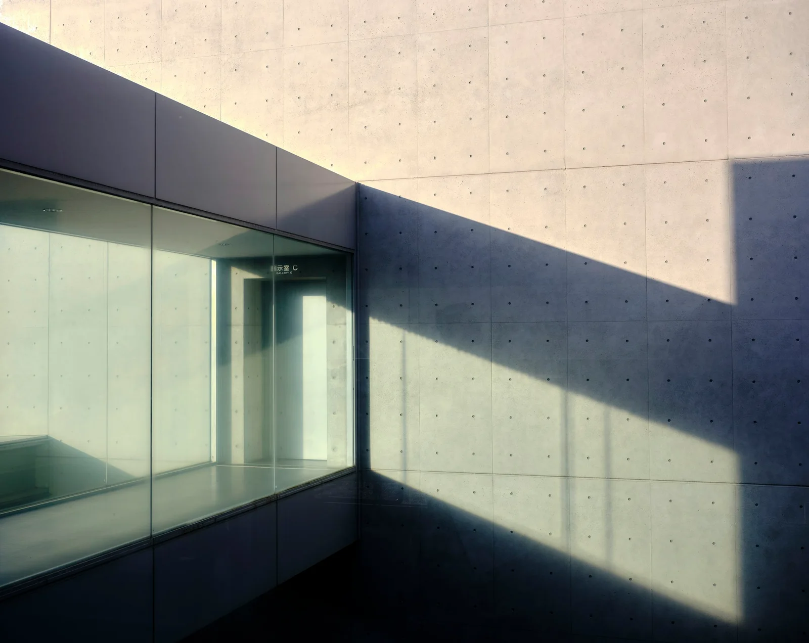 Architectural lines and glass illuminated by golden sunlight